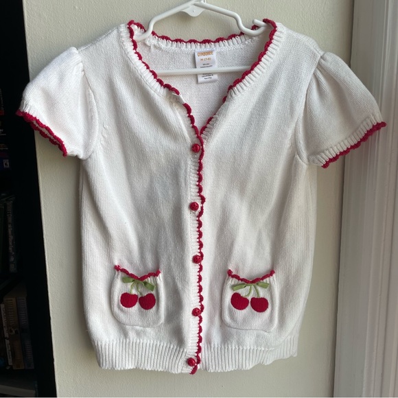 Gymboree Other - GYMBOREE WHITE RED CHERRY POCKET CARDIGAN SWEATER SIZE 7/8 100% COTTON
